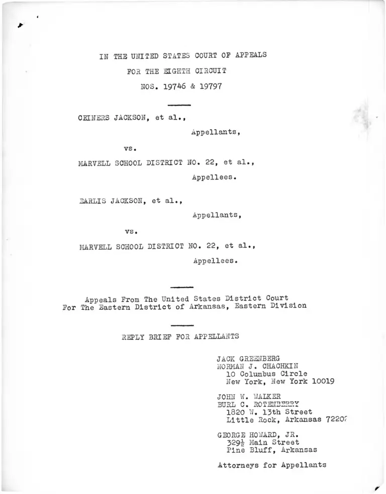 Jackson v. Marvell School District Reply Brief for Appellants preview