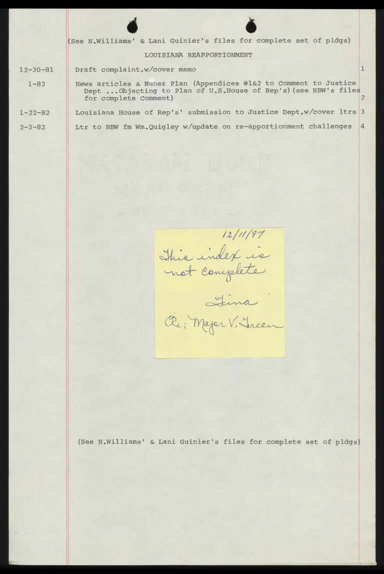 Louisiana Reapportionment Hardback No 3 Index preview