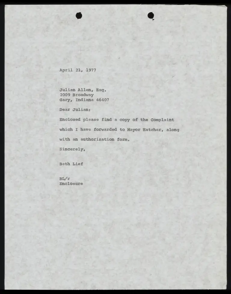 Correspondence from Lief to Allen Re: Complaint and Authorization Form preview