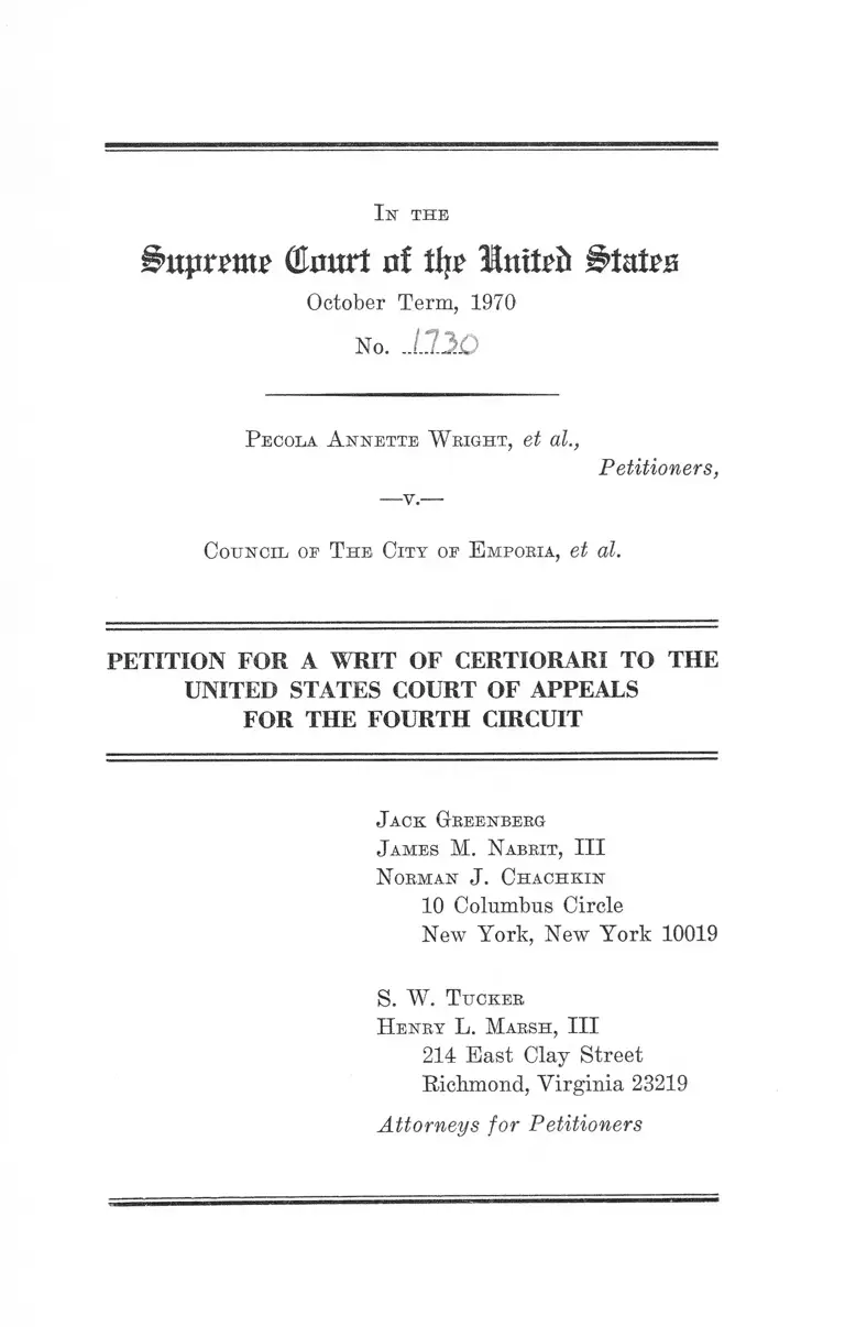 Wrigth v. Council of the City of Emporia Petition for a Writ of Certiorari preview