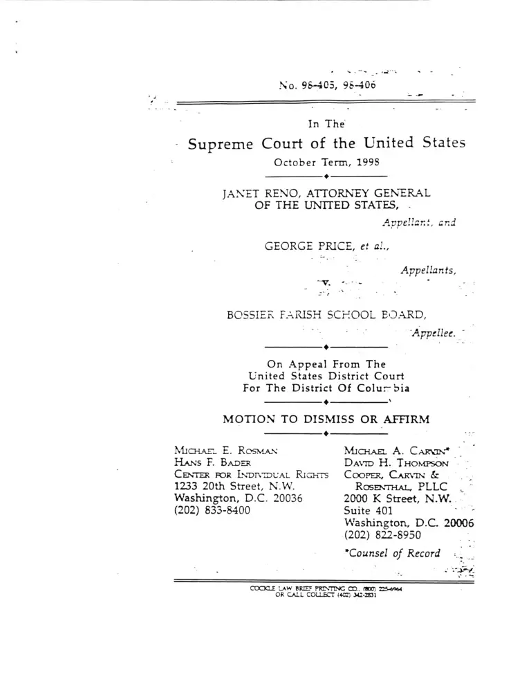 Reno v. Bossier Parish School Board Motion to Dismiss or Affirm preview
