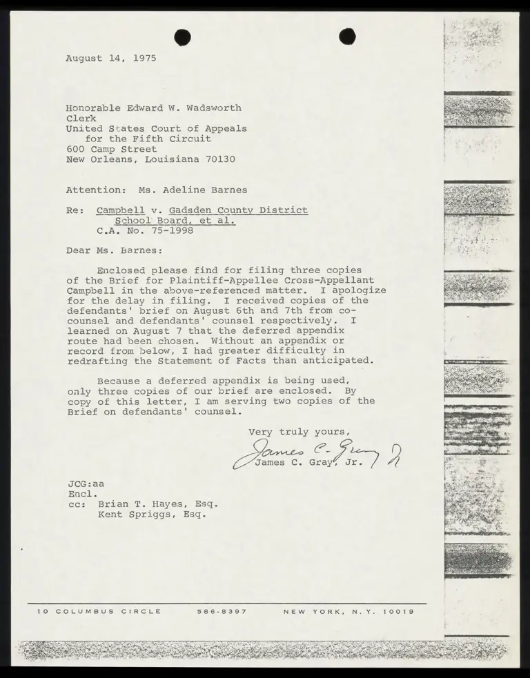 Correspondence from Gray to Clerk Re: Campbell Brief preview