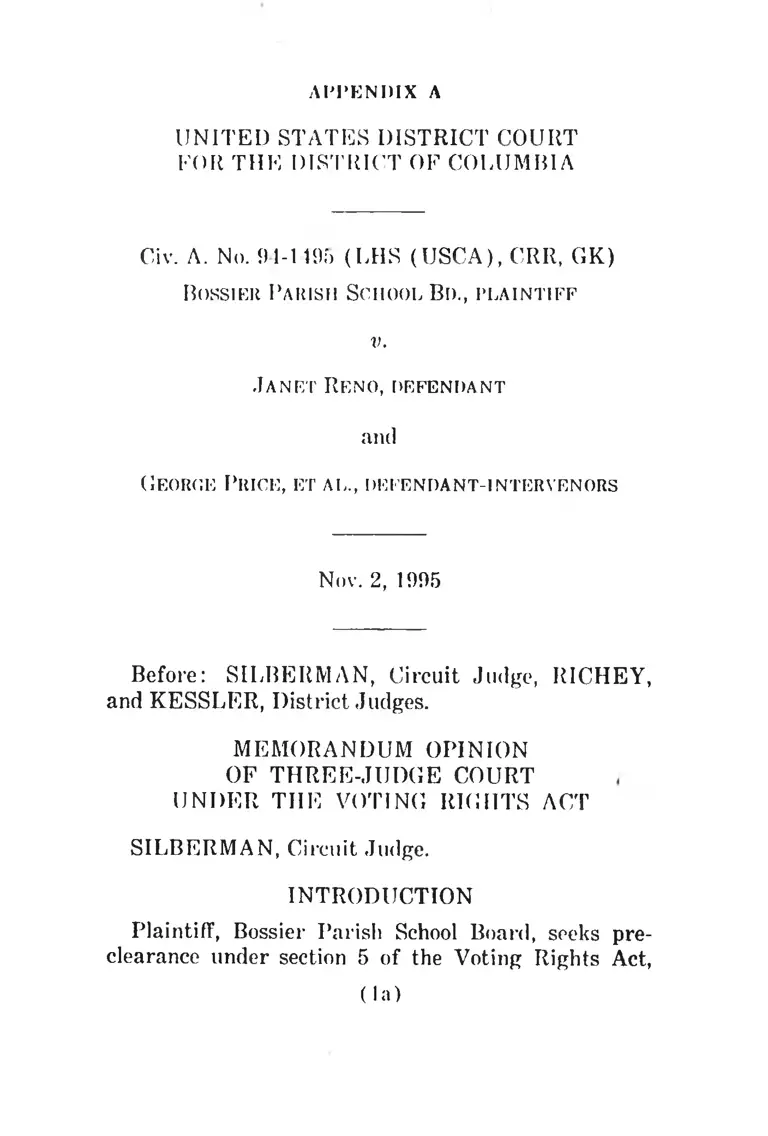 Bossier Parish School Board v. Reno Appendices preview