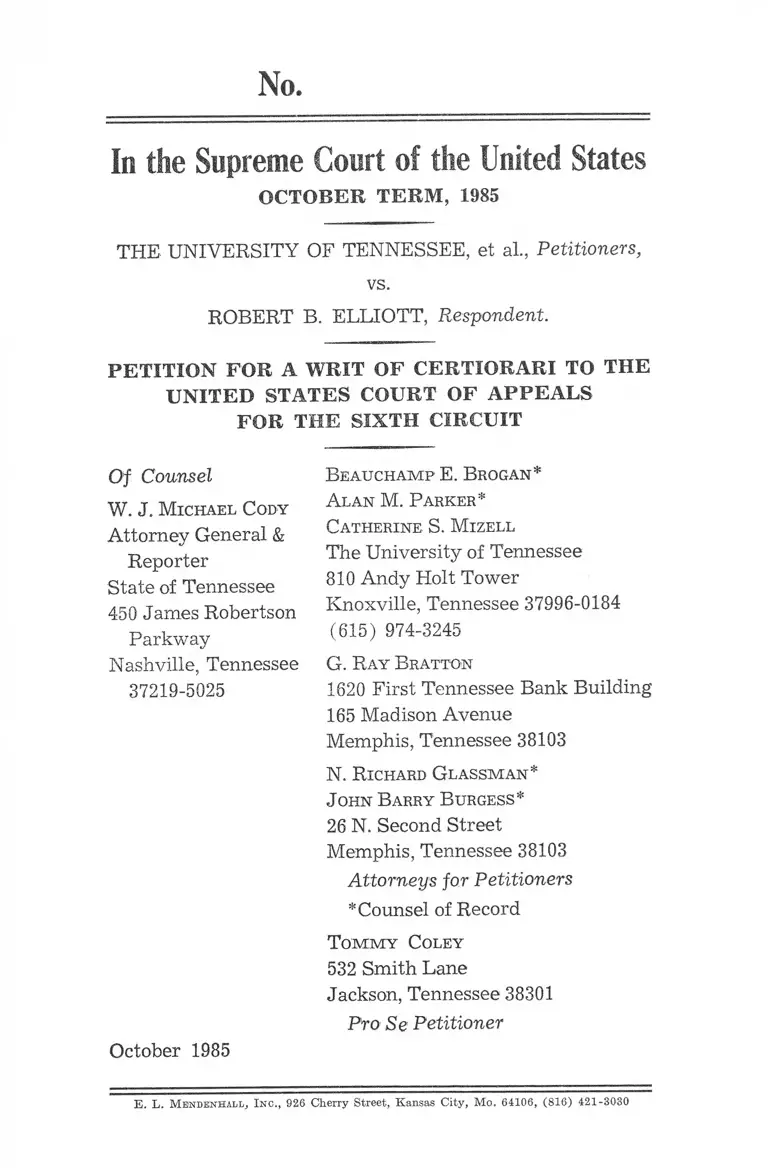 University of Tennessee v. Elliott Petition for a Writ of Certiorari preview