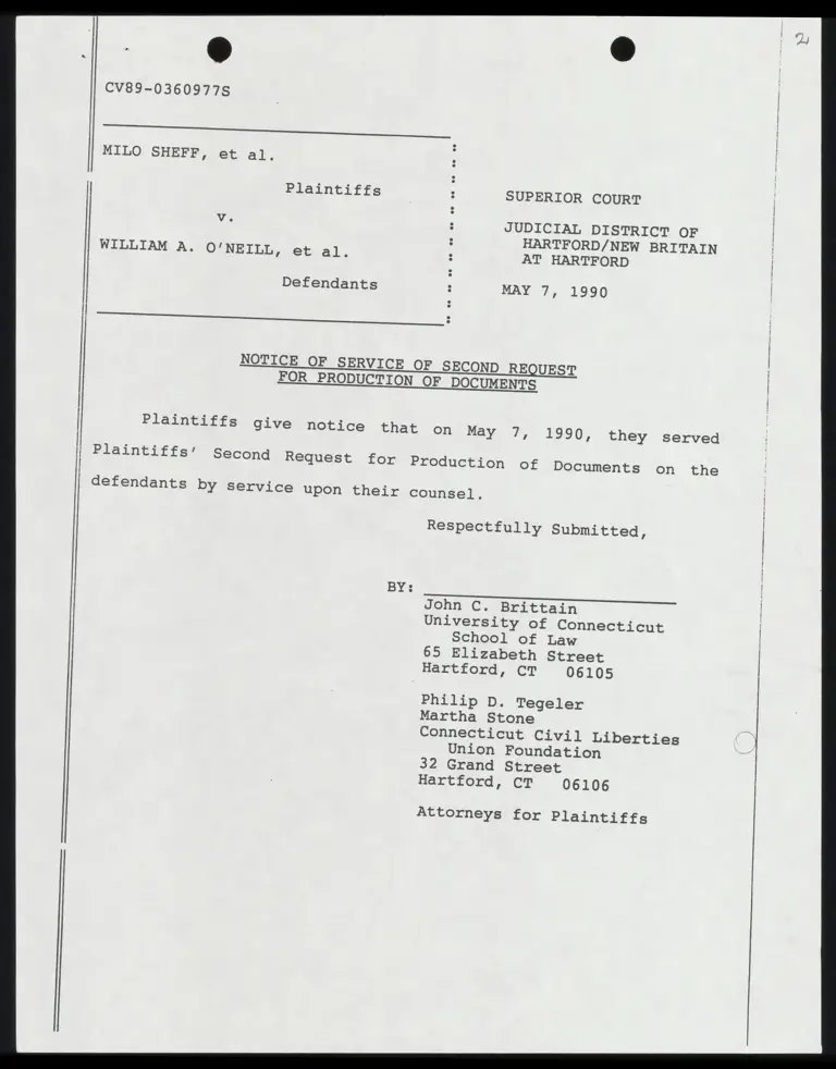 Notice of Service of Second Request for Production of Documents preview