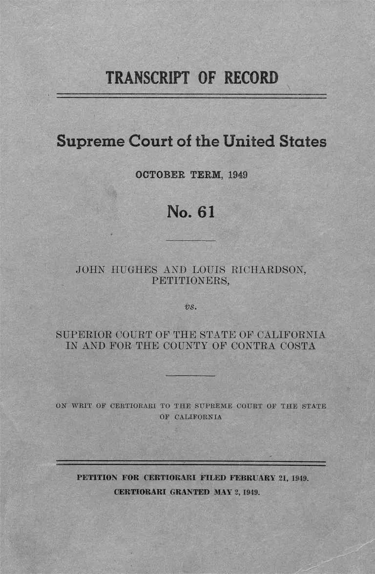 Hughes v. Superior Court of California in Contra Costa County Transcript of Record preview