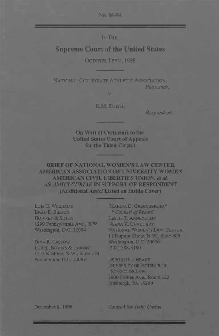 National Collegiate Athletic Association v. Smith Brief Amici Curiae in Support of Respondent preview