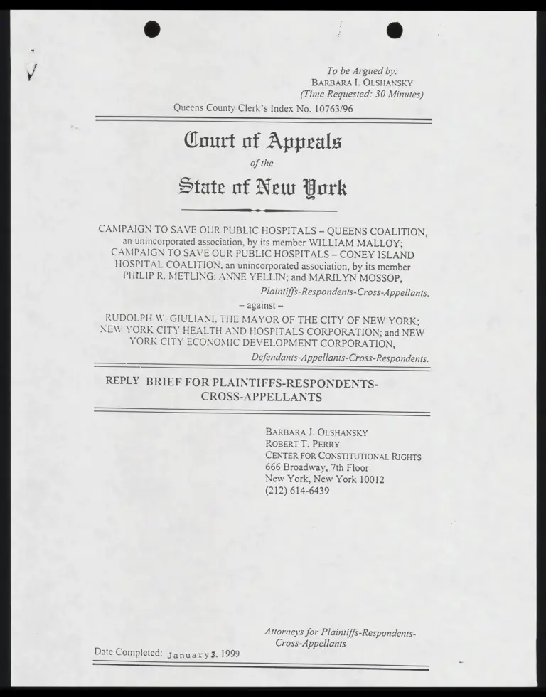 Reply Brief for Plaintiffs-Respondents-Cross-Appellants preview
