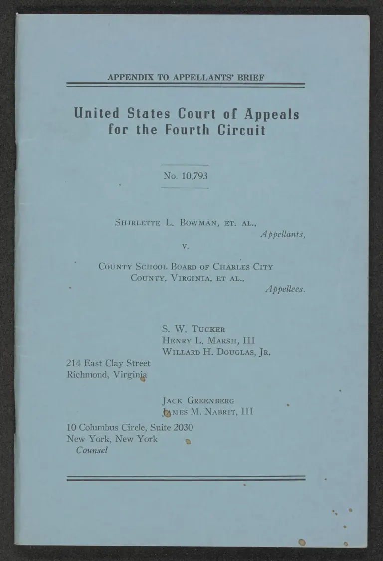 Appendix to Appellants Brief -- Bowman v. County School Board of Charles City County preview