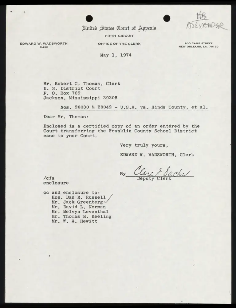 Order Transferring Franklin County Case preview