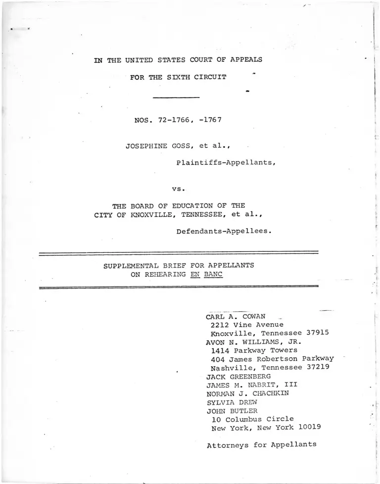 Goss v. Knoxville, TN Board of Education Supplemental Brief for Appellants on Rehearing En Banc preview