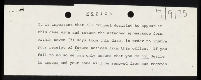Notice; Form for Appearance of Counsel of Gray and Spriggs preview