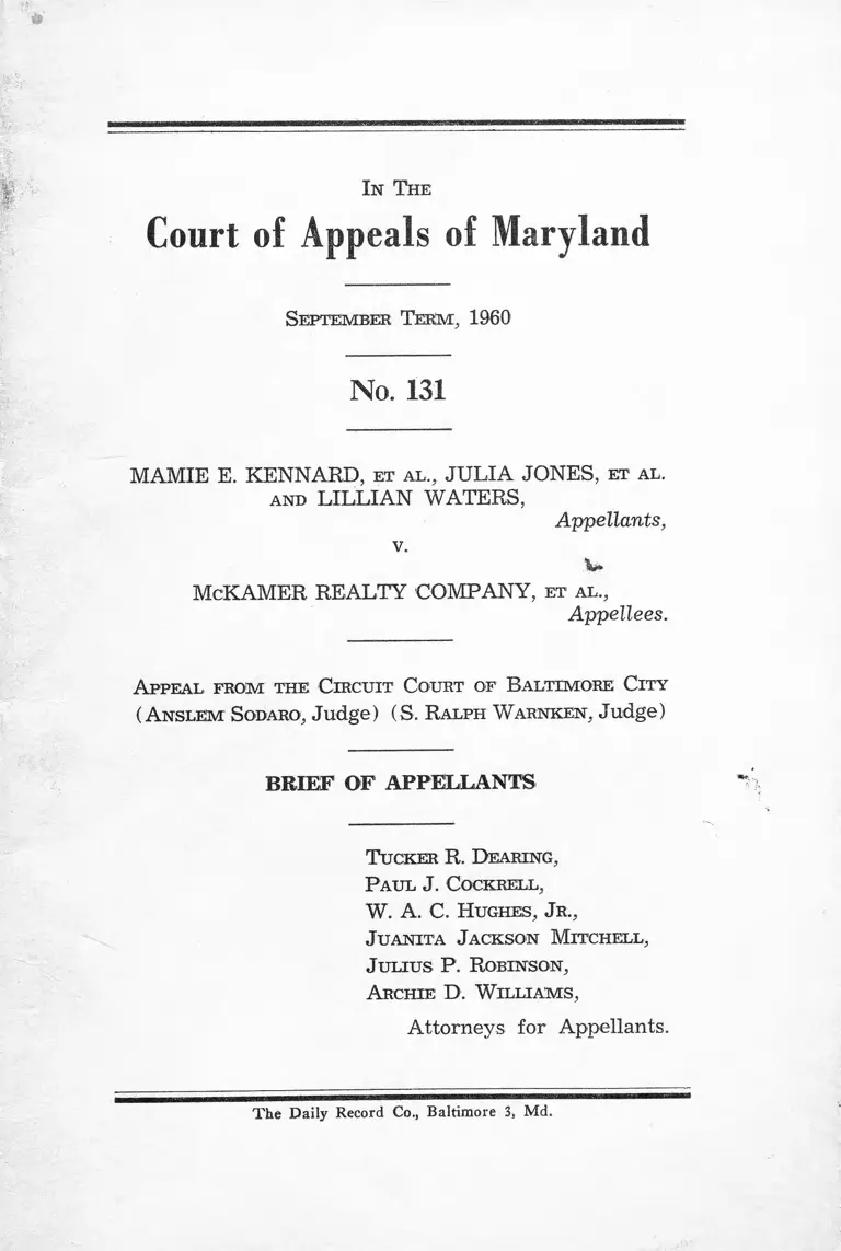 Kennard v. McKamer Realty Company Brief of Appellants preview