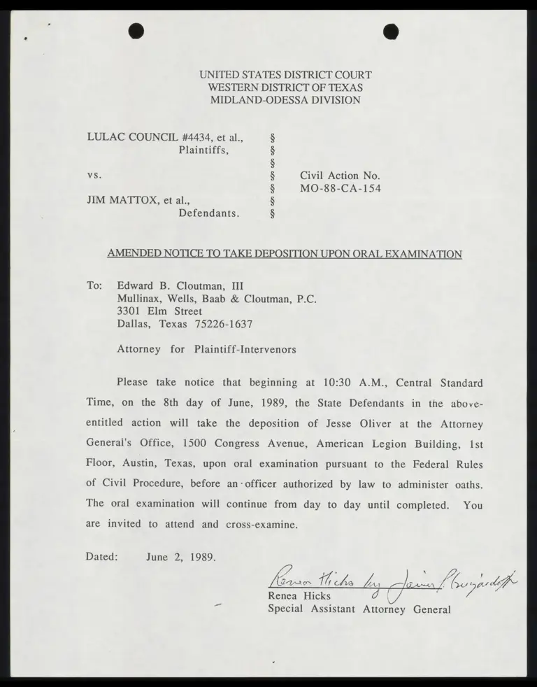 Amended Notice to Take Deposition Upon Oral Examination to Cloutman III preview