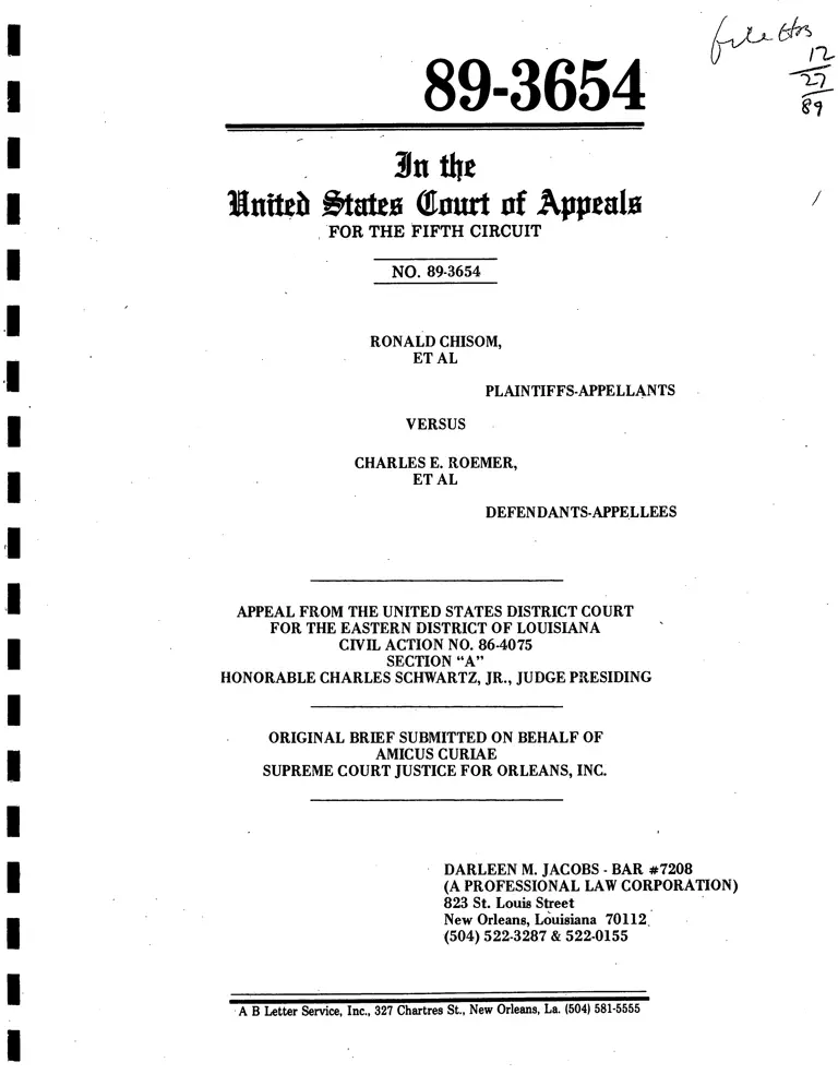 Original Brief Submitted on Behalf of Amicus Curiae Supreme Court Justice for Orleans, Inc. preview
