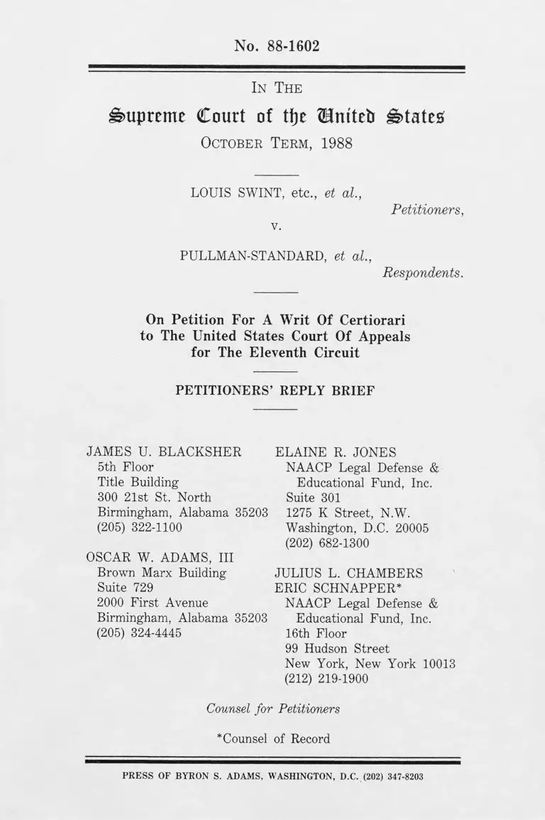 Swint v. Pullman-Standard Petitioners' Reply Brief preview