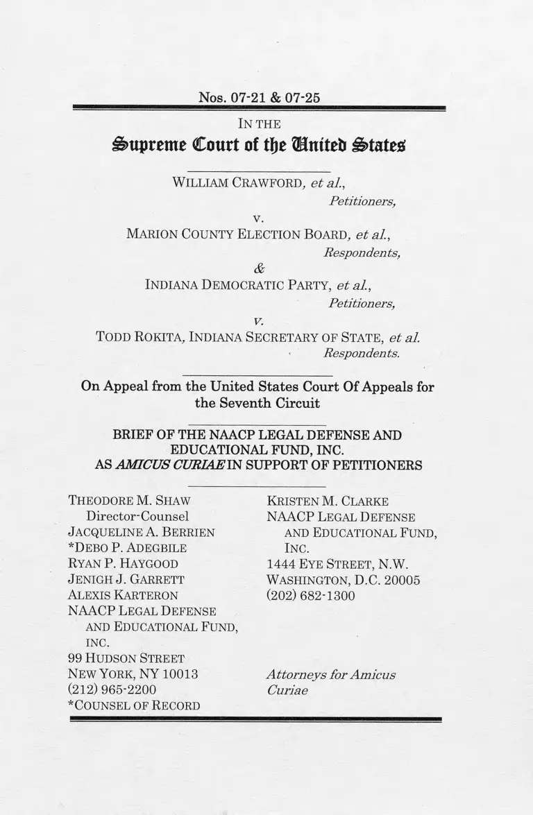 Crawford v. Marion County Election Board Brief Amicus Curiae preview