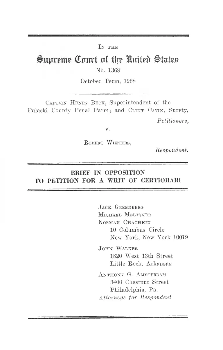 Beck v. Winters Brief in Opposition to Petition for a Writ of Certiorari preview