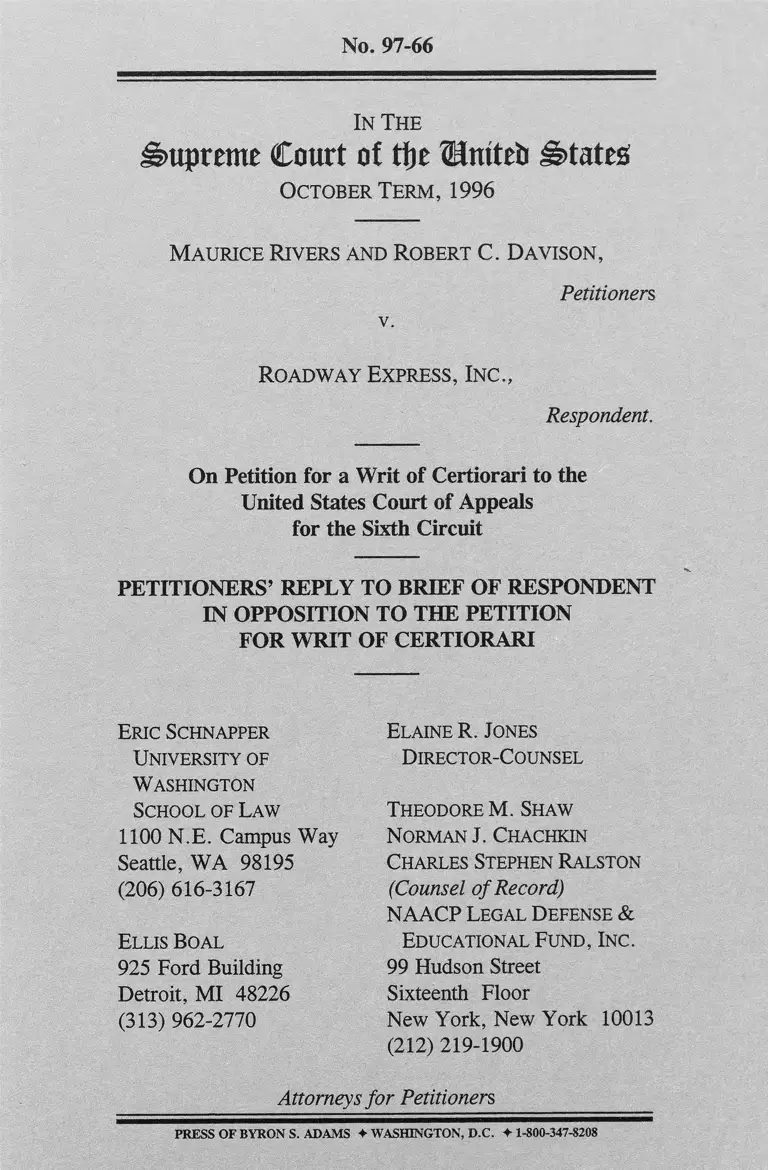 Rivers v Roadway Express Petitioners Reply to Brief in Opposition to Petition for Writ of Certiorari preview