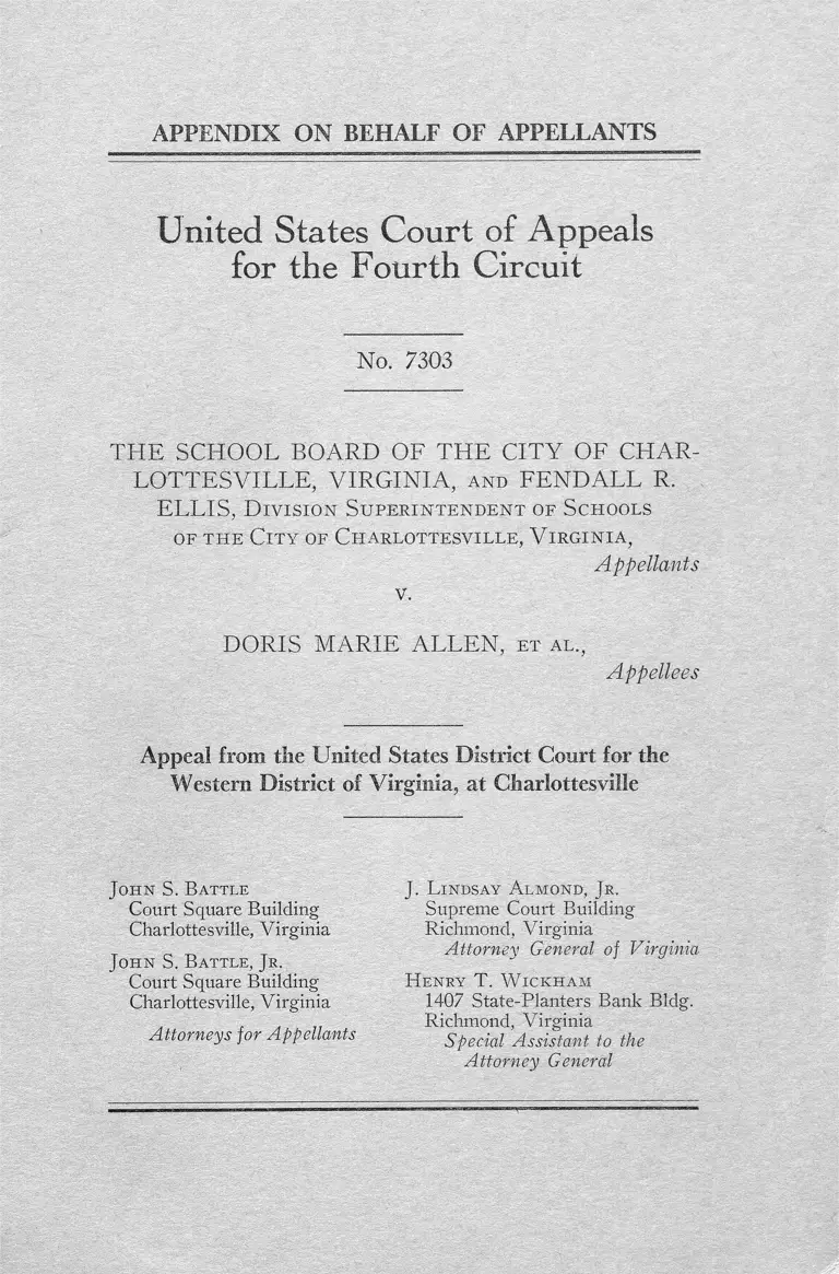 School Board of the City of Charlottesville, Virginia v. Allen Appendix on Behalf of Appellants preview