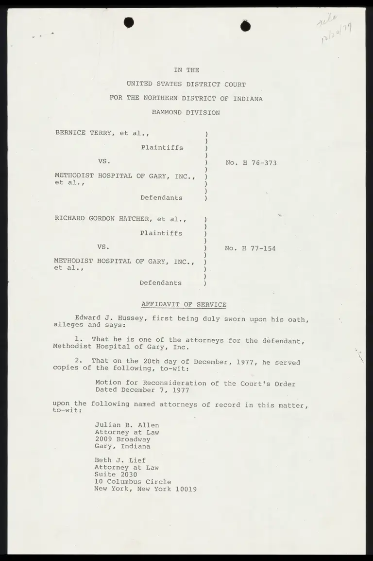 Motion for Reconsideration of the Court's Order Dated December 7, 1977 preview