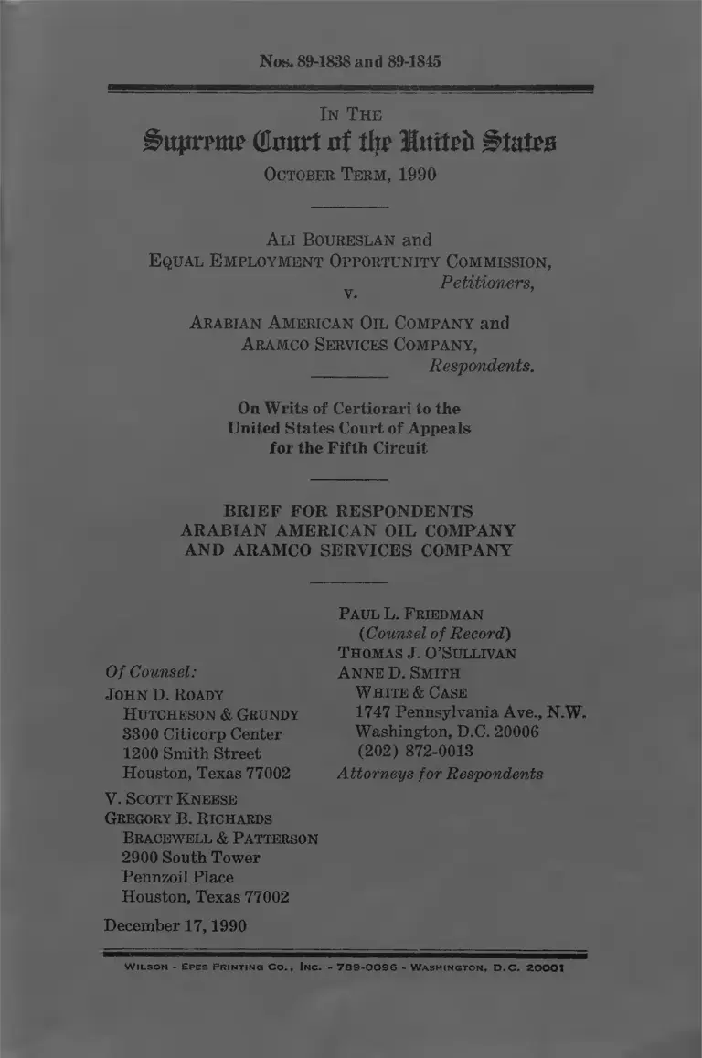 Boureslan v. Arabian American Oil Company Brief for Respondents Arabian American Oil Company and Aramco Services Company preview