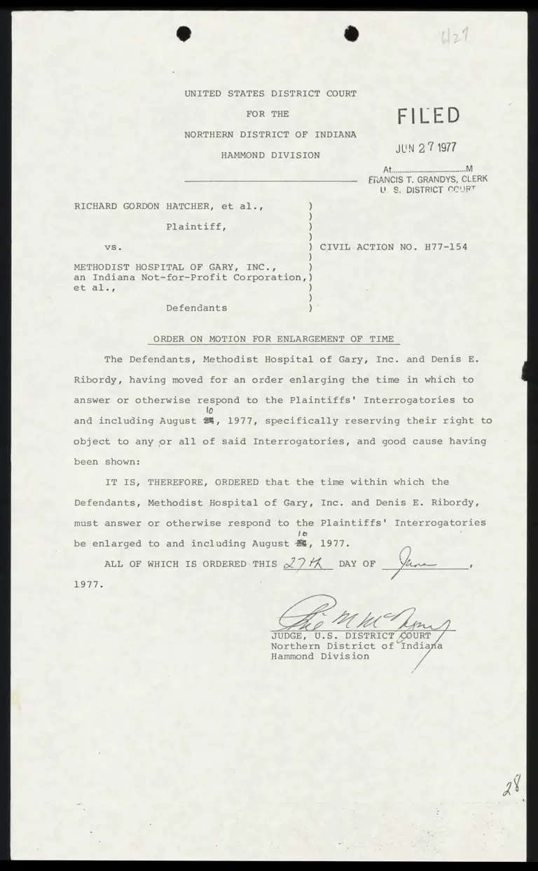 Order on Motion for Enlargement of Time preview
