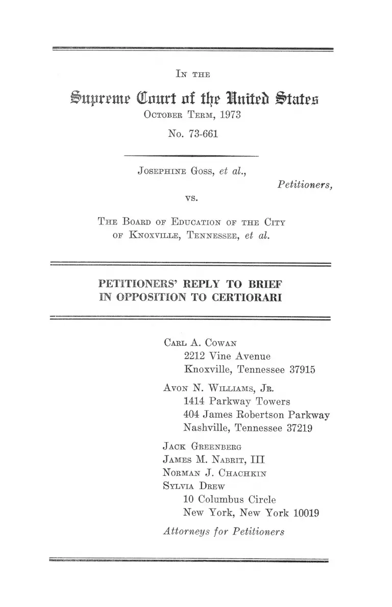 Goss v. Knoxville, TN Board of Education Petitioners' Reply to Brief in Opposition to Certiorari preview
