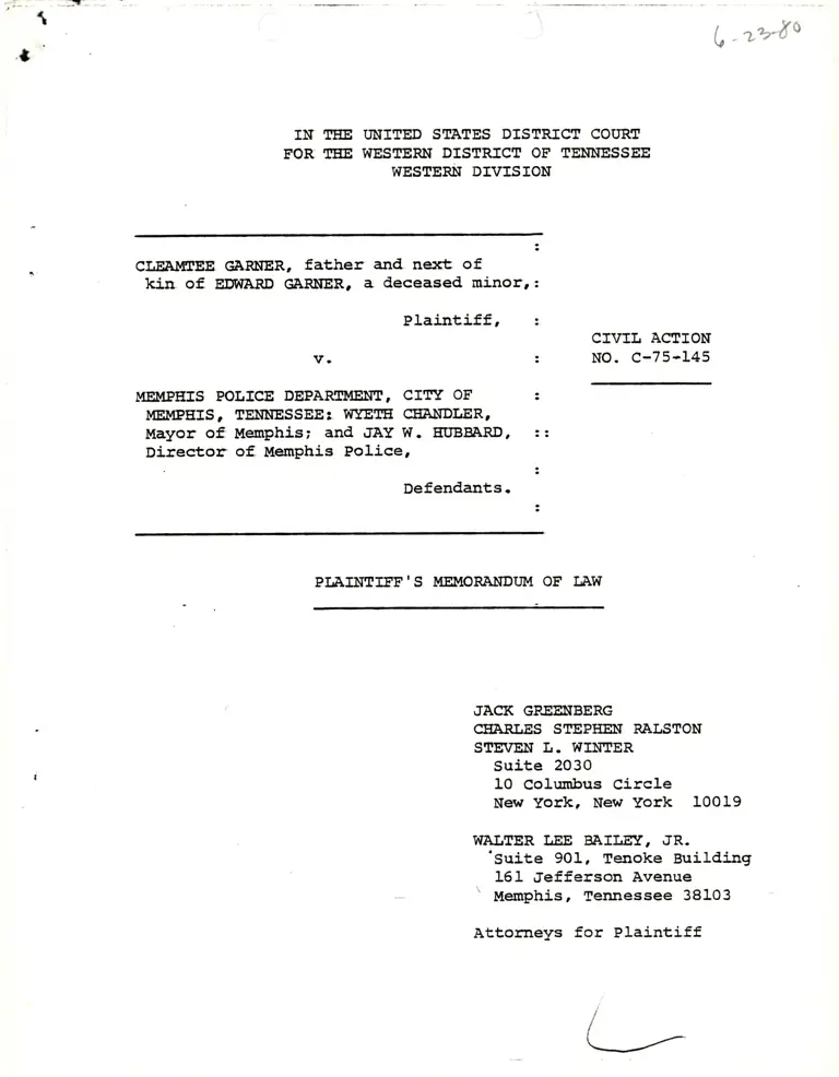 Plaintiff's Memorandum of Law; Plaintiff's Offer of Proof preview