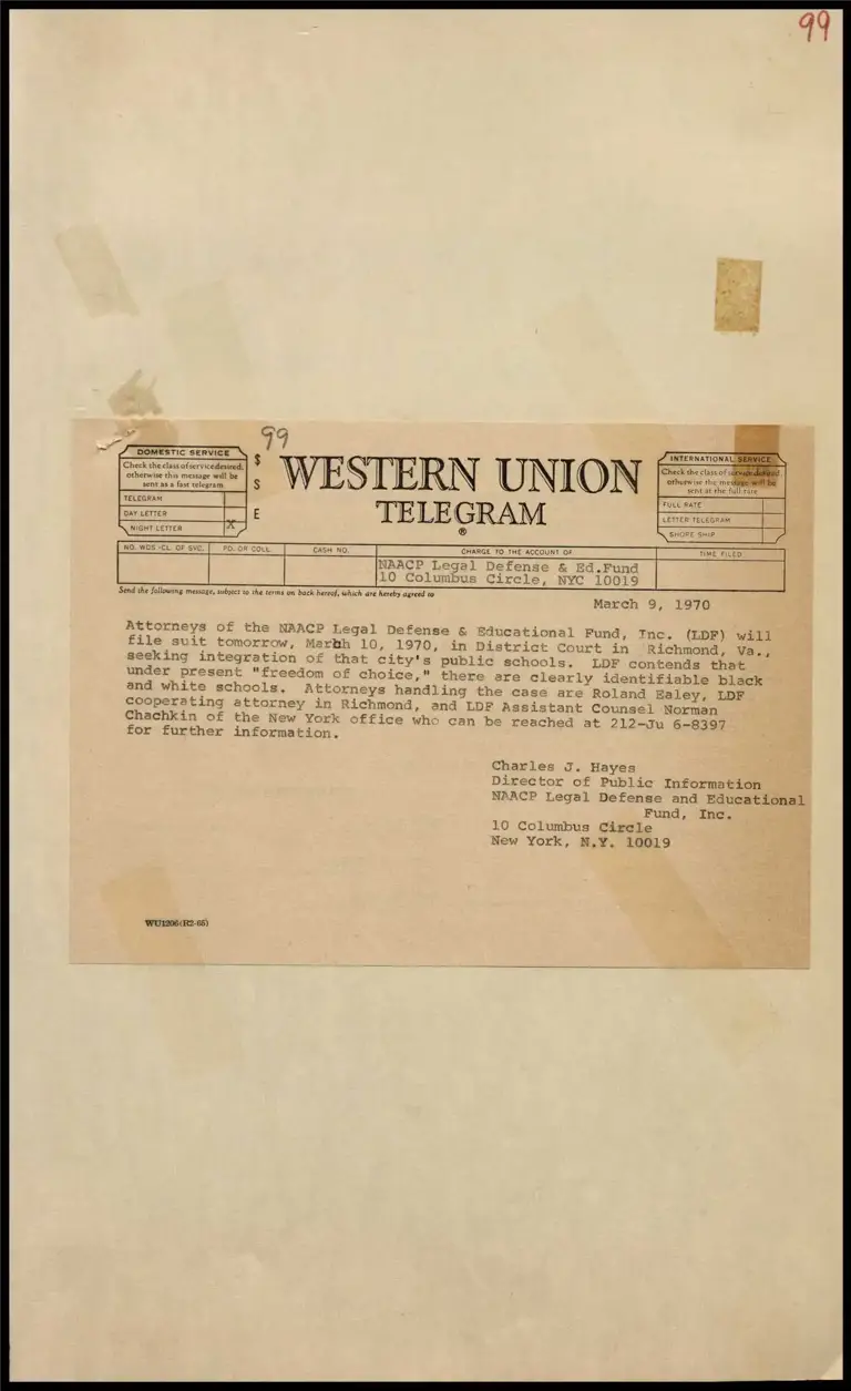 Richmond, VA Suit for Integration of Public Schools (Telegram) preview