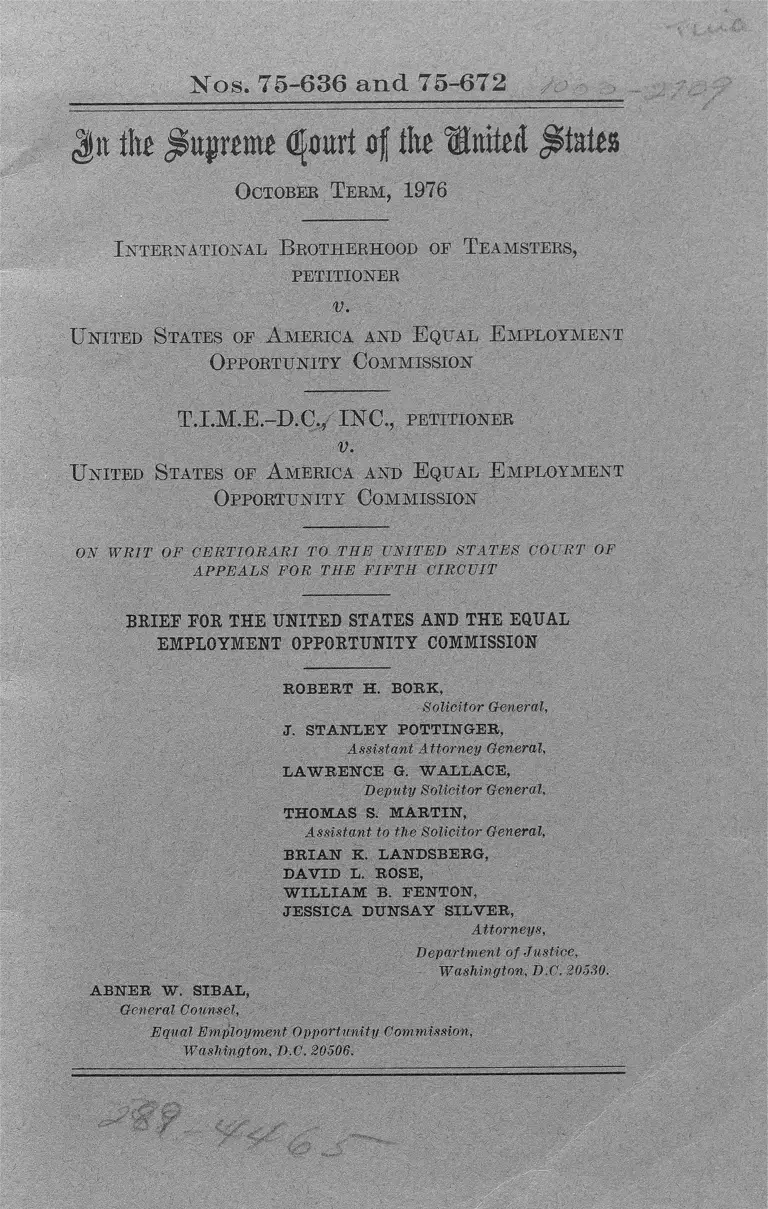International Brotherhood of Teamsters v. United States Brief for the United States and the EEOC preview