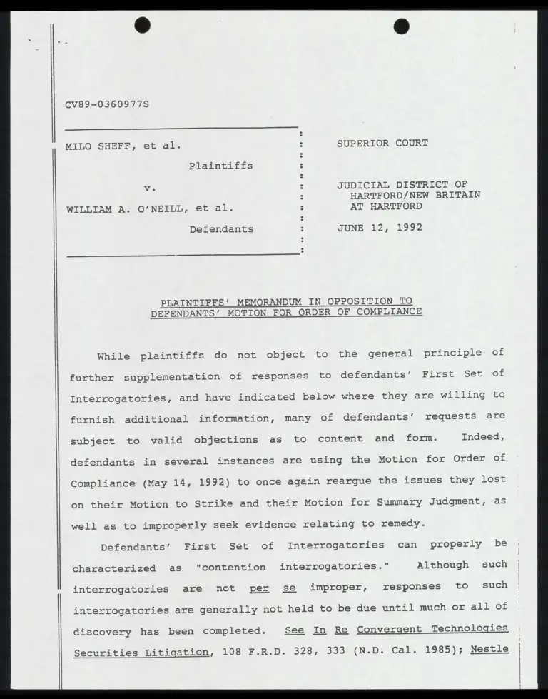 Plaintiffs' Memorandum in Opposition to Defendants' Motion for Order of Compliance preview