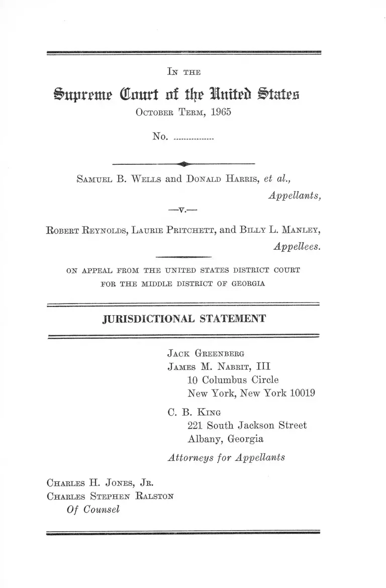 Wells v. Reynolds Jurisdictional Statement preview