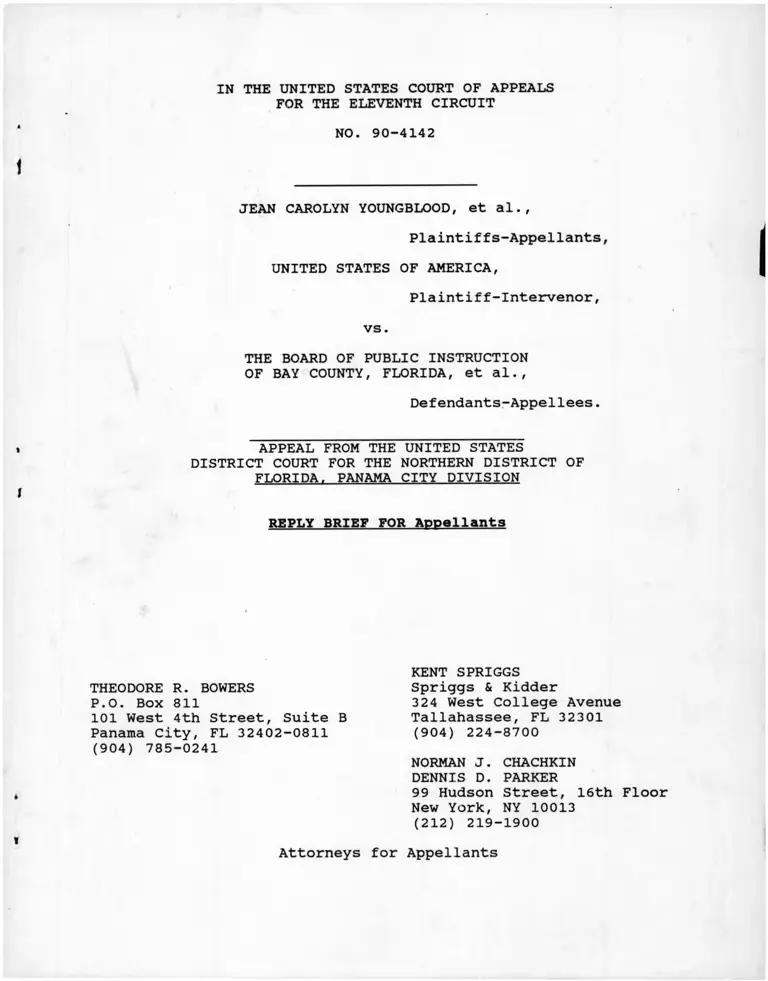 Youngblood v. Board of Public Instruction of Bay County, Florida Reply Brief for Appellants preview