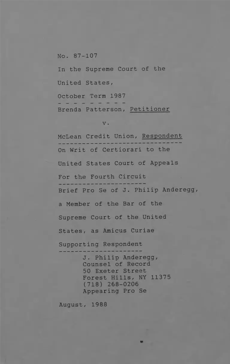 Patterson v. McLean Credit Union Brief Amicus Curiae in Support of Respondent preview