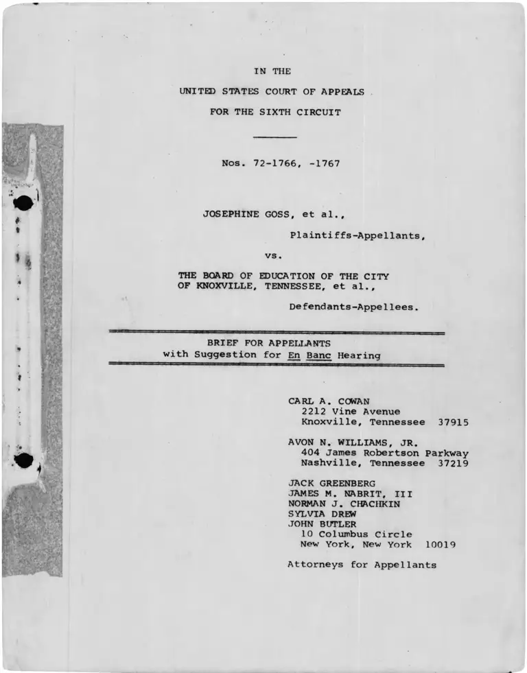 Goss v. Knoxville, TN Board of Education Brief for Appellants with Suggestion for En Banc Hearing preview
