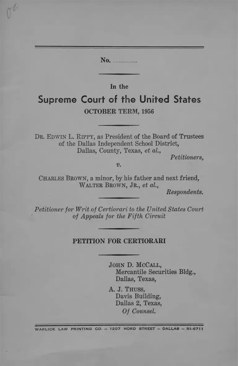 Rippy v Brown Petition for Certiorari preview