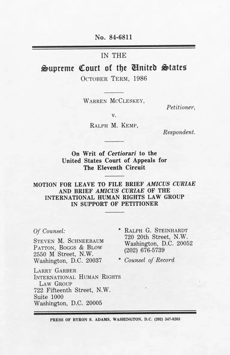 McCleskey v. Kemp Motion for Leave to File Brief Amici Curiae and Brief Amici Curiae in Support of Petitioner preview