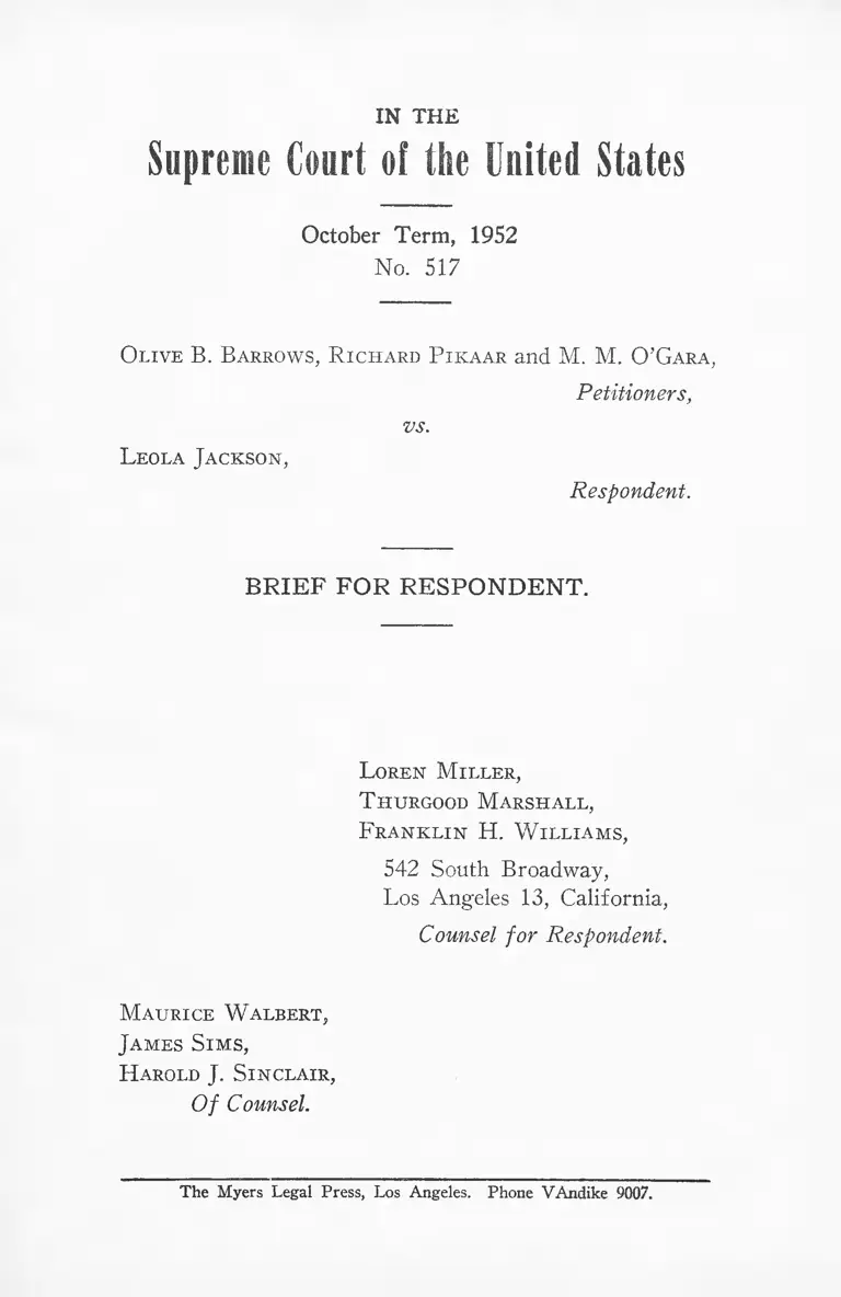 Barrows v. Jackson Brief for Respondent preview