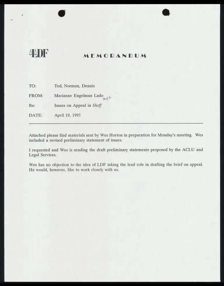 Memo from Lado to Counsel Re: Issues on Appeal preview