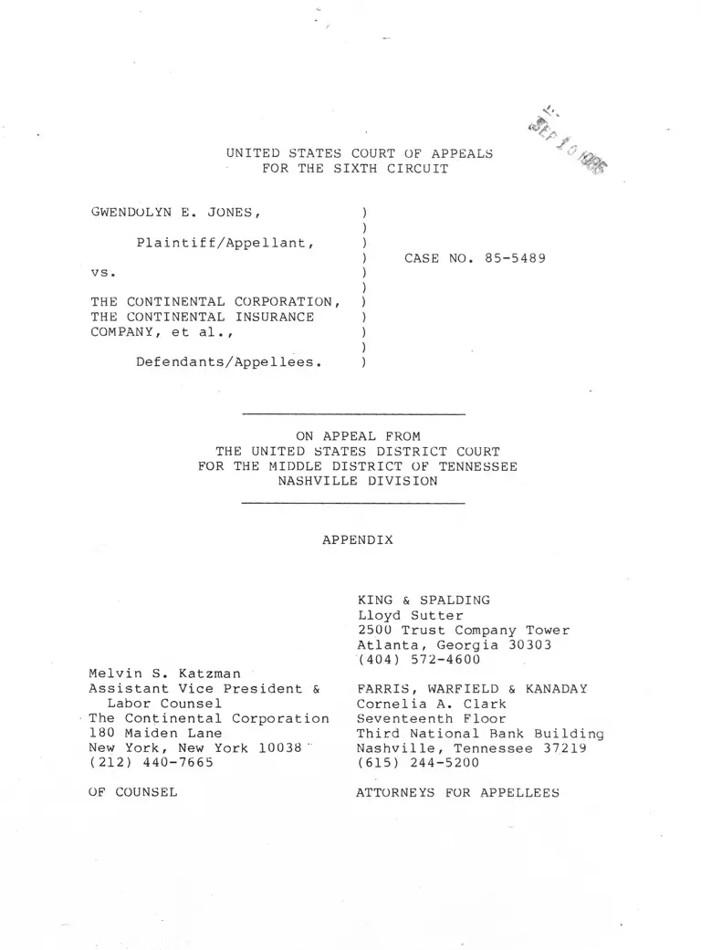 Jones v. The Continental Corporation Appendix preview