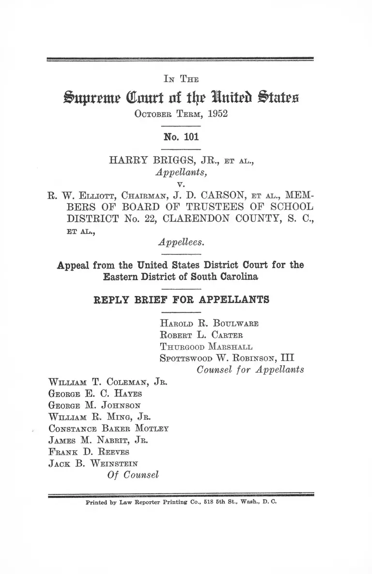 Briggs v. Elliot Reply Brief for Appellants preview
