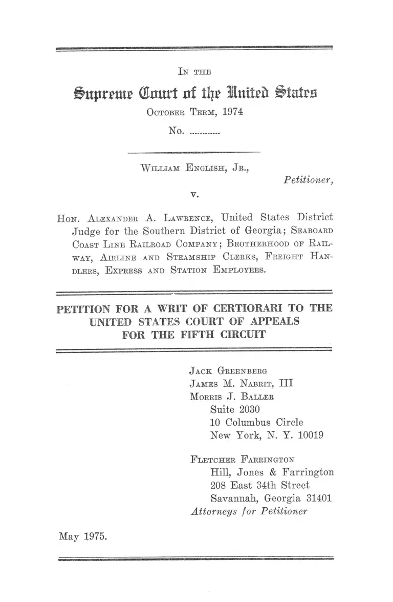 English v. Lawrence Petition for a Writ of Certiorari to the US Court of Appeals for the Fifth Circuit preview