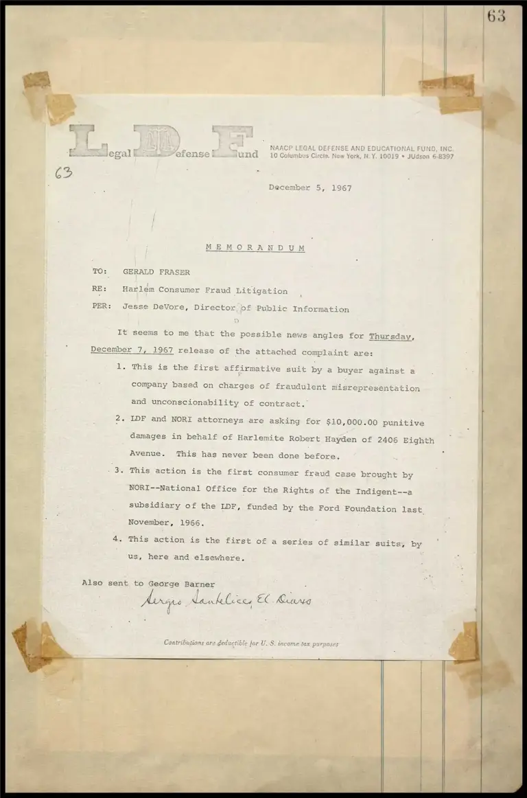 Memorandum on Harlem Consumer Fraud Litigation (NORI Test Case) preview