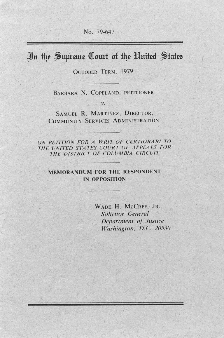 Copeland v. Martinez Memorandum for the Respondent in Opposition preview
