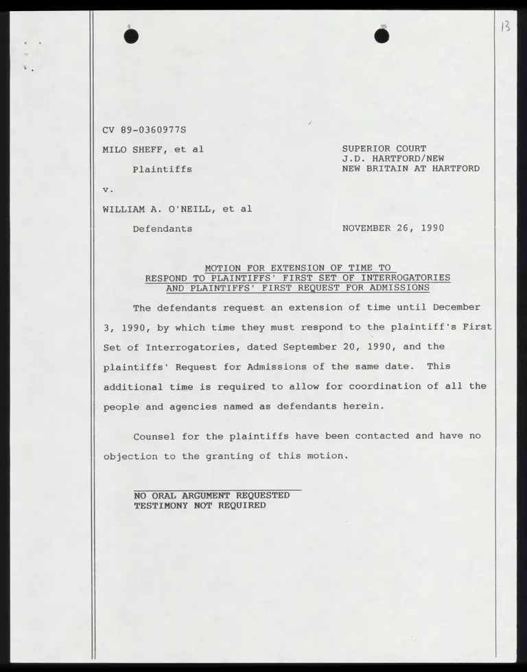 Motion for Extension of Time to Respond to Plaintiffs' First Set of Interrogatories and Plaintiffs' First Request for Admissions preview