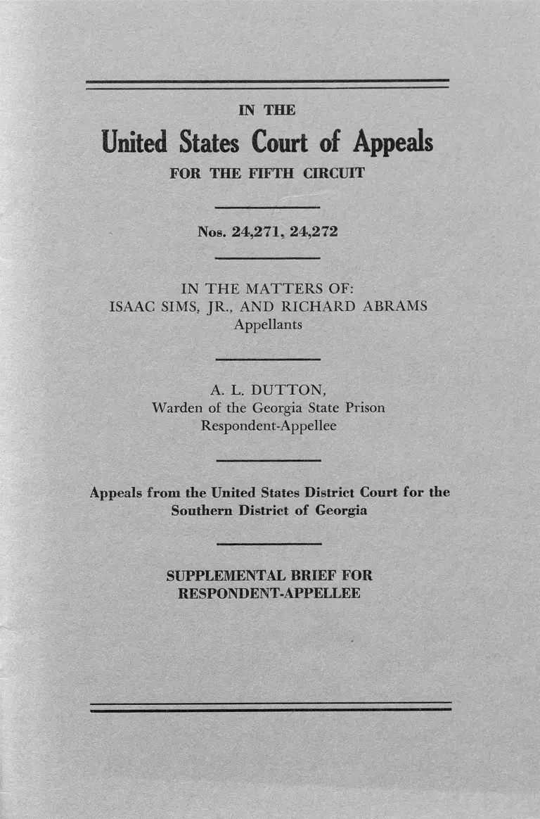 Sims v Dutton Supplemental Brief for Respondent Appellee preview