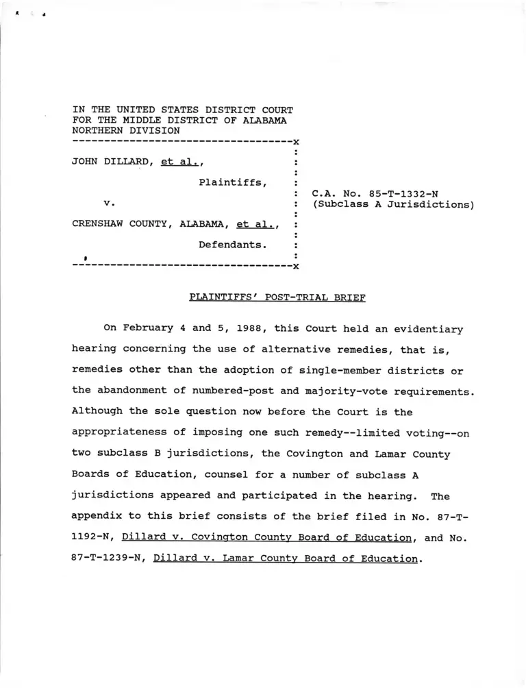 Dillard v. Crenshaw County Plaintiffs' Post-Trial Brief preview