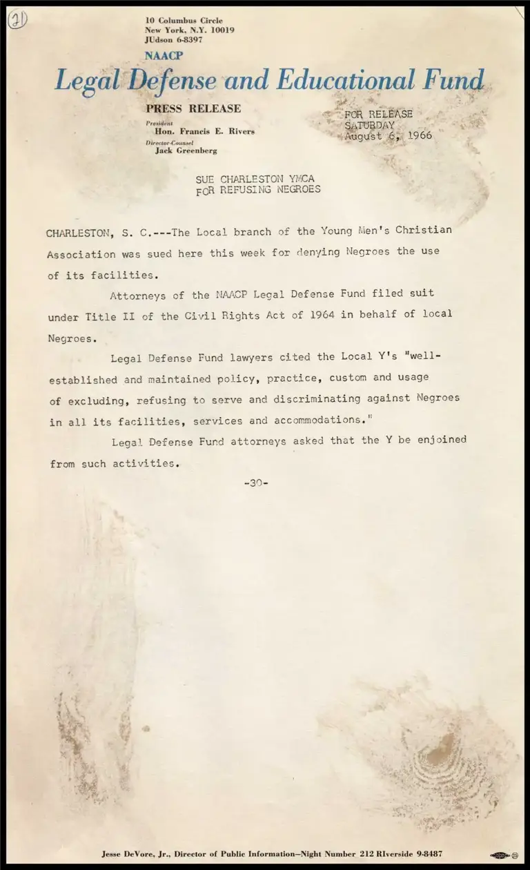 Sue Charleston YMCA for Refusing Negroes preview