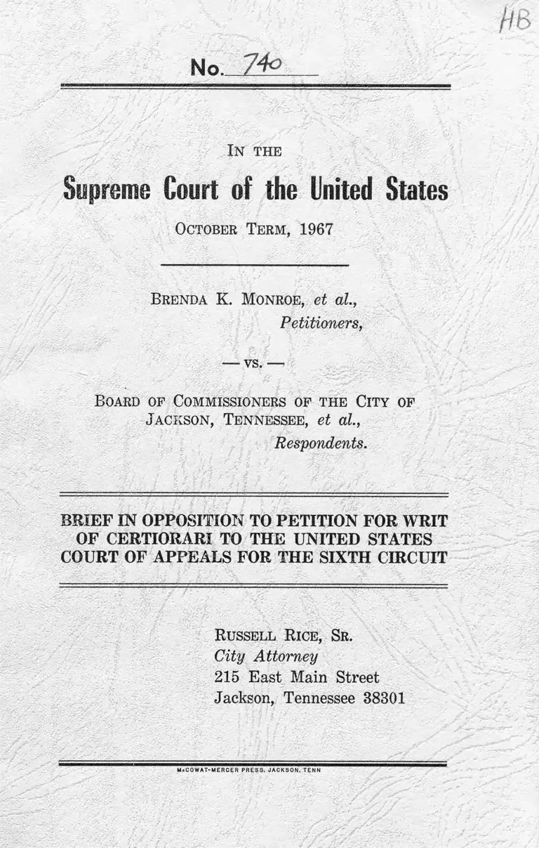 Monroe v. City of Jackson, TN Board of Commissioners Brief in Opposition to Petition for Writ of Certiorari preview